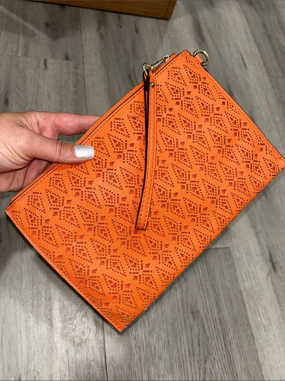 Aldo Orange Perforated Laser cut Faux Leather Y2K Wristlet Clutch